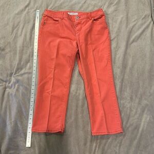 Chico’s Platinum Denim Coral color Capri pants size 1.5=10